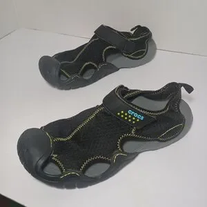 Crocs Swiftwater Black Mesh Fisherman Deck Sandals Men\'s Sz 12 Ankle Strap 15041 Crocs Fisherman Black Sandals for Men for sale | eBay main image 3
